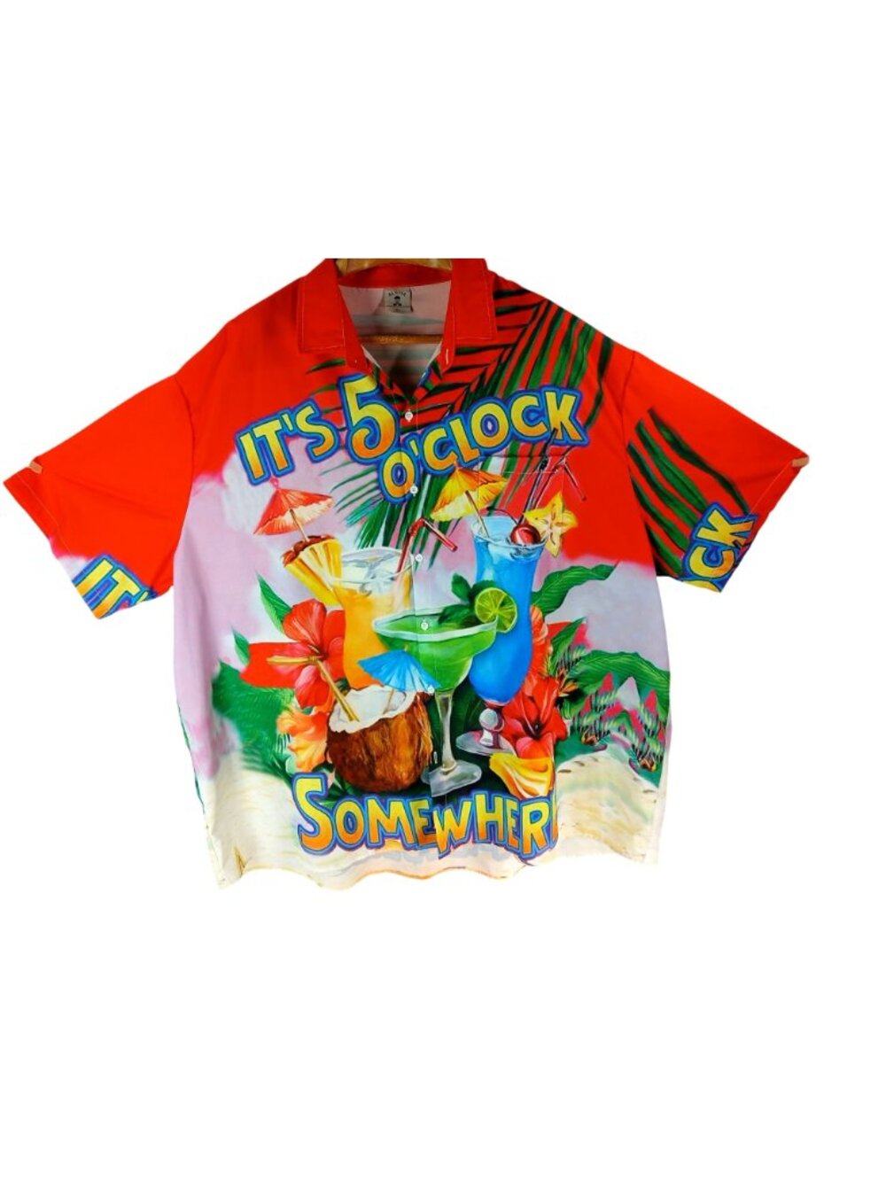 Aloha Mens 5 OClock Short Sleeve Hawaiian Shirt Size 5XL Red Multicolor Tropical - Picture 2 of 12